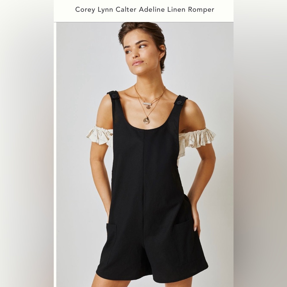 Anthropologie linen black romper M